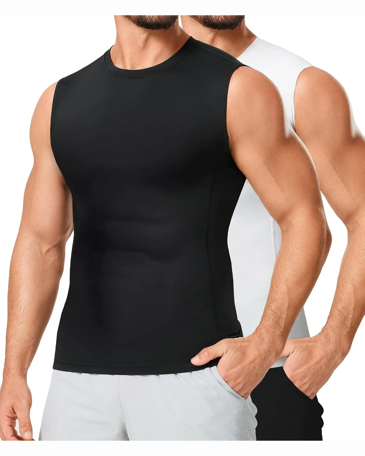 Crew-Neck Tank, Two-Pack, Black & White, L
