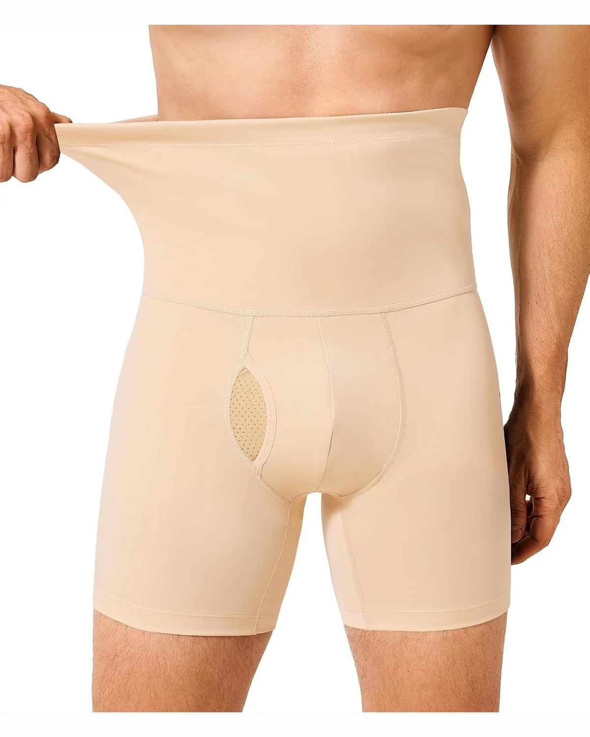 Tummy Panel Shorts, Beige, 3XL