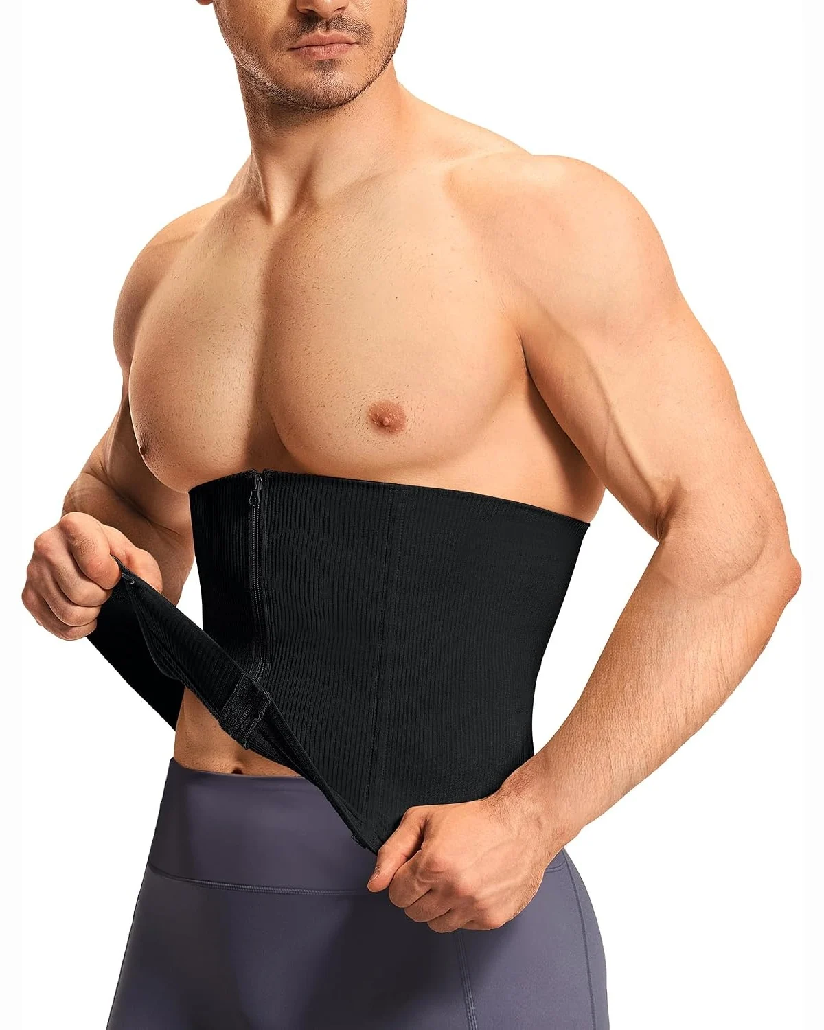 Zip-Front Waist Shaper, Black, 2XL